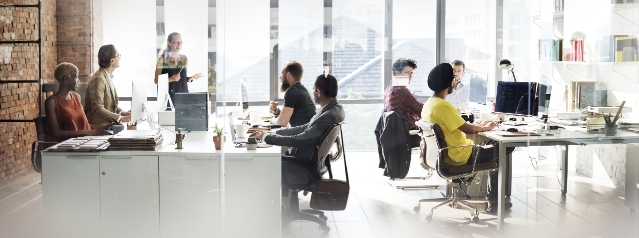 Diverse Mitarbeitende gemeinsam im Büro